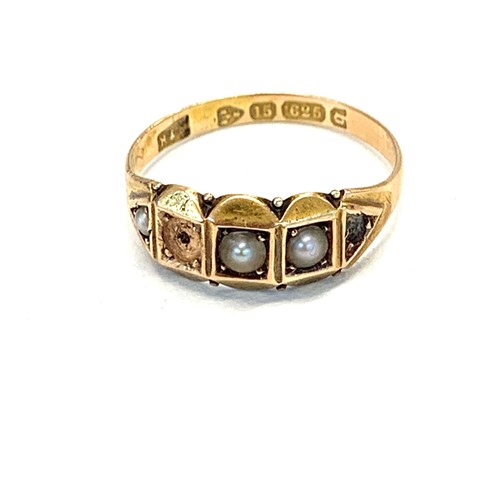 109 - Victorian 15ct gold and seed pearl ring missing 2 small seed-pearls weight 2g full Chester gold hall... 