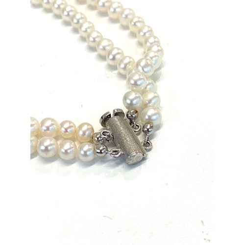 112 - 18ct White gold double strand pearl necklace