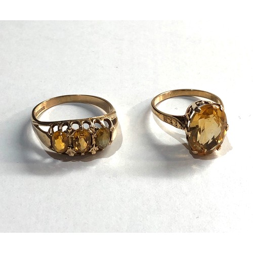 184 - 2 9ct gold citrine rings, weight approx ring size approx, approximate ring size O/P, T/U, overall to... 