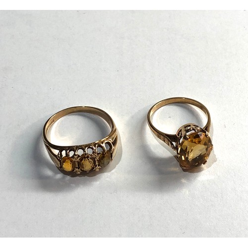 184 - 2 9ct gold citrine rings, weight approx ring size approx, approximate ring size O/P, T/U, overall to... 