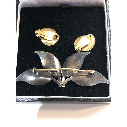 290 - David Andersen Norway silver and enamel leaf brooch and earrings