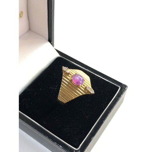 249 - 18ct gold ruby and diamond ring, good overall condition, approximate ring size P/Q