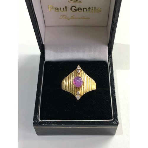 249 - 18ct gold ruby and diamond ring, good overall condition, approximate ring size P/Q