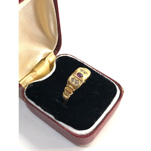 111 - Antique 18ct gold diamond and ruby ring, size approx m weight approx 2.8g, Good overall condition, n... 