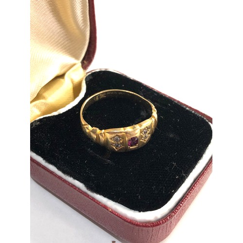 111 - Antique 18ct gold diamond and ruby ring, size approx m weight approx 2.8g, Good overall condition, n... 