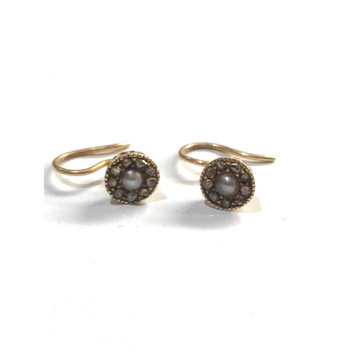 297 - Antique 15ct gold diamond & pearl earrings