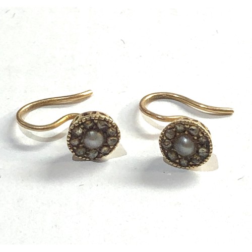 297 - Antique 15ct gold diamond & pearl earrings