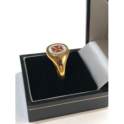 314 - 9ct Gold naval spinning top enamel ring, weight approx 7.5g ring size approx U