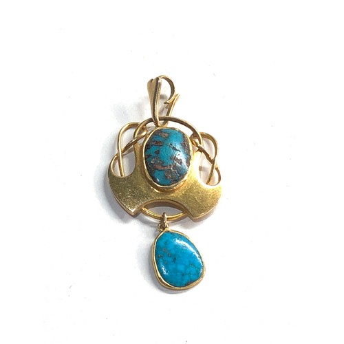 230 - Antique Arts & Crafts 15ct gold Murrle Bennett turquoise pendant measures approx 42mm drop by 20mm