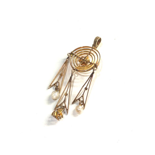 165 - 14ct gold diamond & pearl drop pendantmeasures approx 45mm drop