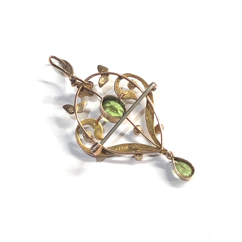 160 - 9ct gold pearl and peridot brooch /pendant