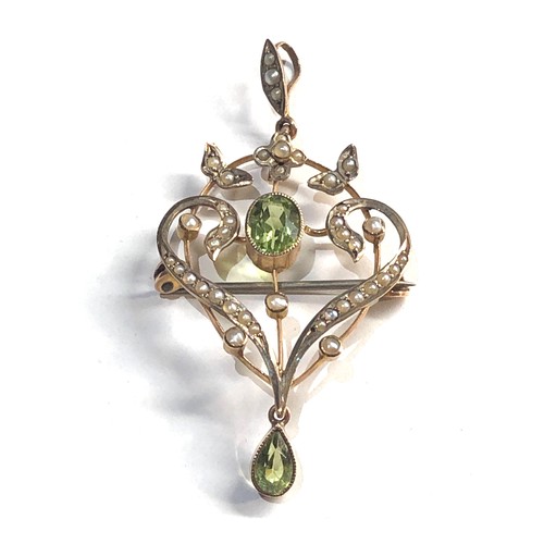 160 - 9ct gold pearl and peridot brooch /pendant