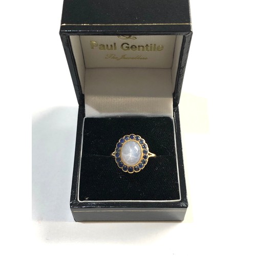 201 - 18ct Gold star sapphire halo ring, approx weight 2.5g ring size m/n, Good overall condition, no ston... 