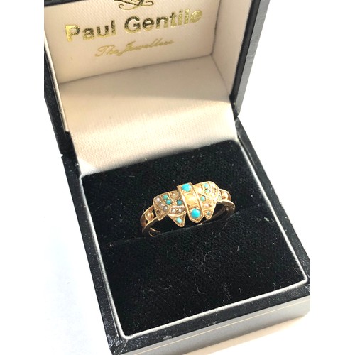 219 - 15ct gold turquoise & pearl ring, 3 small stones missing from ring, ring size approx p/q weight appr... 