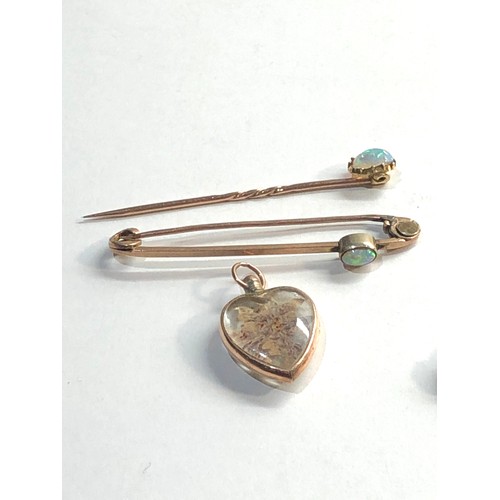 2 - selection of vintage / antique gold jewellery includes stick pins heart pendant 1nd 15ct gold hallma... 