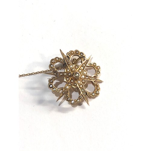 102 - 14ct gold seed-pearl brooch measures approx 32mm dia 7.2g