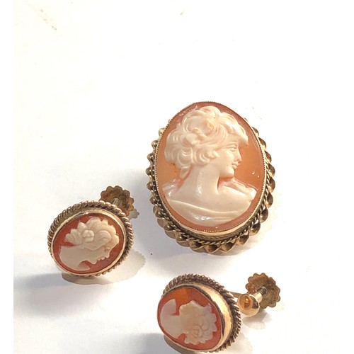 306 - 9ct gold cameo brooch and earring set weight 10g