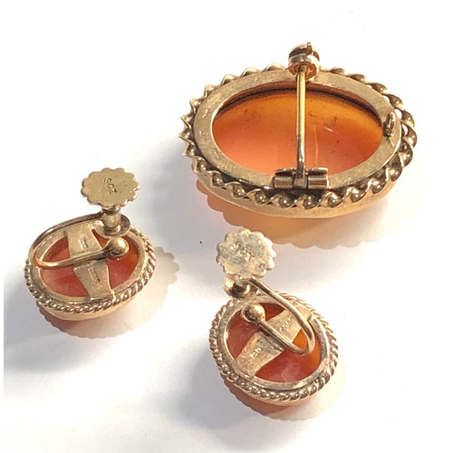 306 - 9ct gold cameo brooch and earring set weight 10g