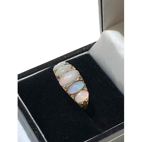 44 - 18ct gold opal and diamond ring, ring size approx o/p 4.2g, good overall condition