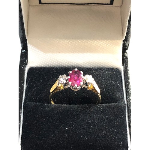 244 - 18ct gold diamond & ruby ring, ring size approx q/r, overall condition central stone measures approx... 