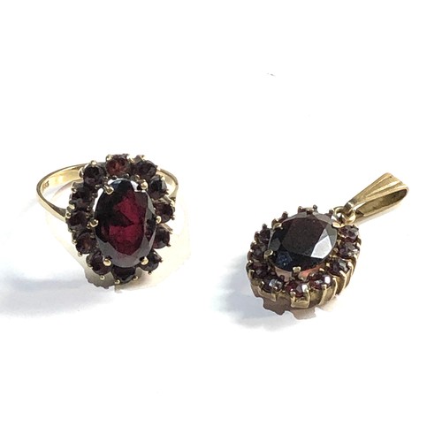 185 - 8ct gold and garnet ring and pendant ring size approx p