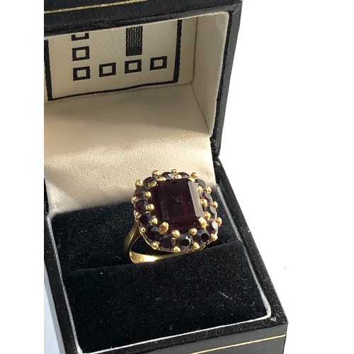 248 - 18ct gold garnet ring 6g size approx o