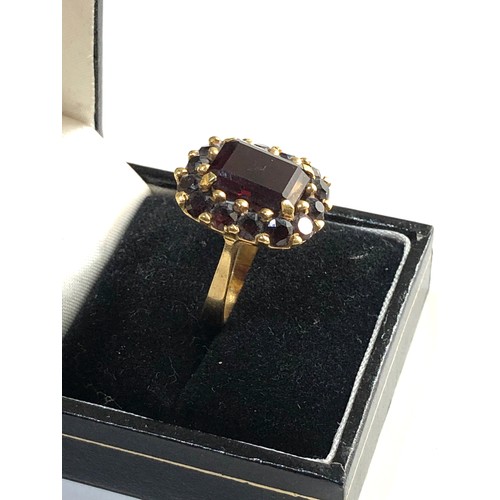 248 - 18ct gold garnet ring 6g size approx o