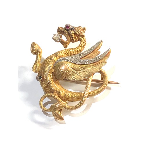 265 - Antique 18ct gold French rose diamond dragon brooch weight 5.5g, we feel there may of been a jewel o... 