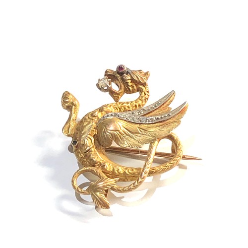 265 - Antique 18ct gold French rose diamond dragon brooch weight 5.5g, we feel there may of been a jewel o... 