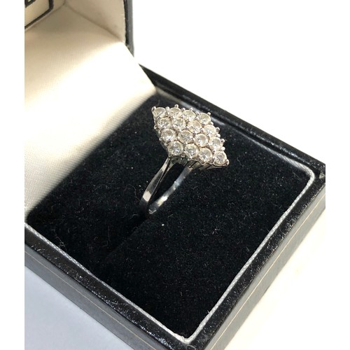 292 - 18ct white gold diamond cluster ring,  ring size approx n