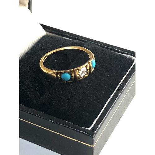 45 - Antique 18ct gold diamond & turquoise ring 2.8g ring size approx l/m, good overall condition