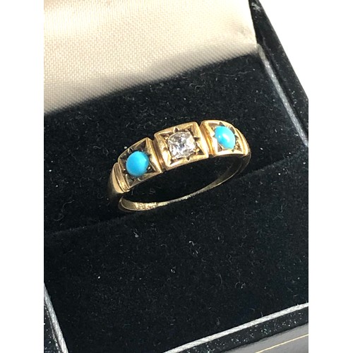 45 - Antique 18ct gold diamond & turquoise ring 2.8g ring size approx l/m, good overall condition