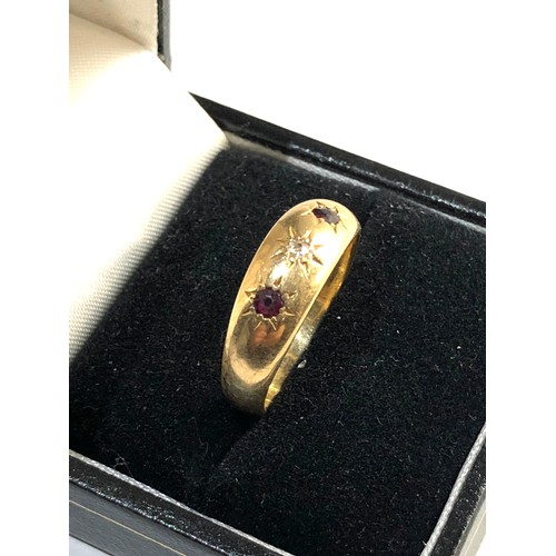 217 - 18ct gold diamond and garnet ring ring size approx q/r