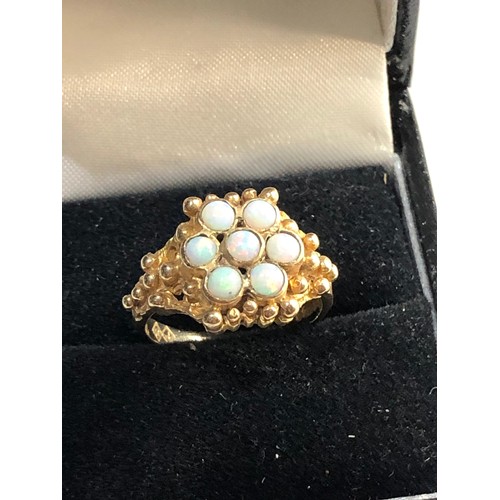 282 - 9ct gold opal ring, Good overall condition, no stones missing