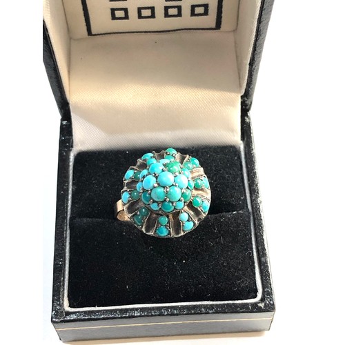 193 - 9ct gold turquoise hareem ring, ring size approx q/r weight approx 8.4g