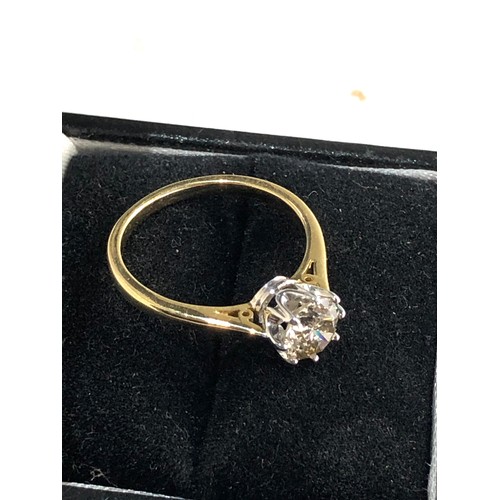 87 - 18ct gold diamond ring diamond measures approx 6mm dia ring size approx n