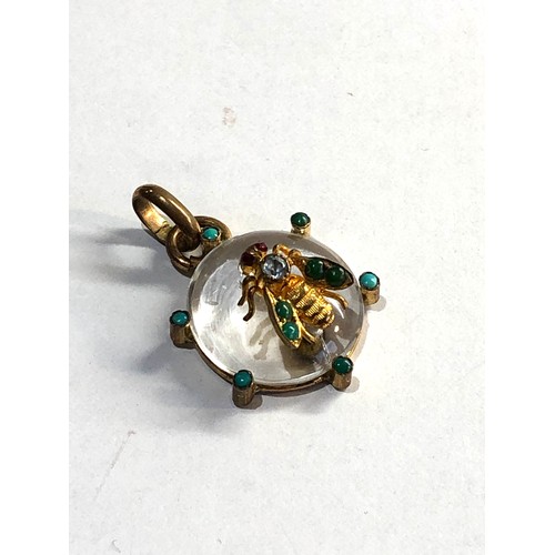 300 - Antique crystal turquoise bug pendant