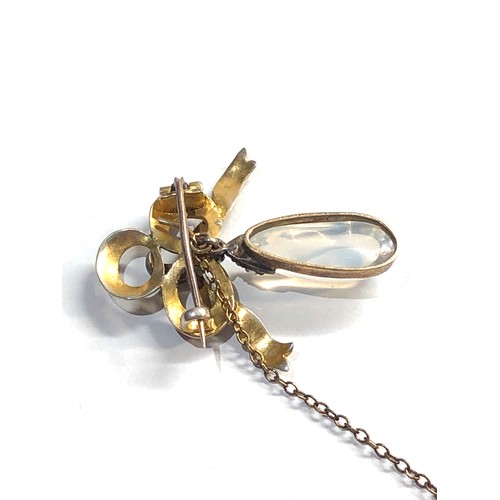 260 - Victorian gold & enamel rose diamond moonstone brooch enamel chip to bow, approximate measurements: ... 