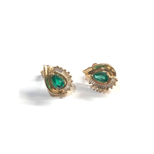 206 - 14ct gold fancy emerald earrings, good overall condition