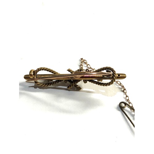 49 - 15ct Gold Sapphire rope brooch approximate weight 3.5g,  this piece is in overall good condition, re... 