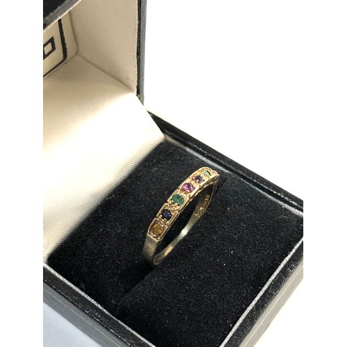 143 - 9ct gold gem set dearest band ring Ring Size S/T, weight 2g