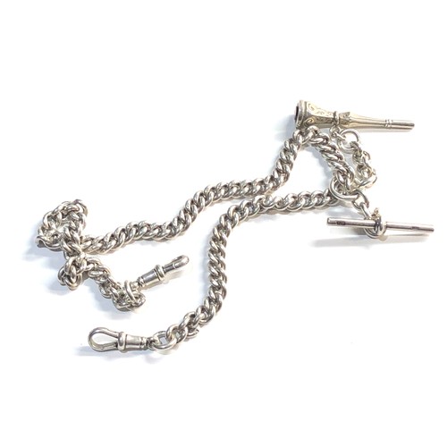 92 - Silver double albert watch chain and fob 68g