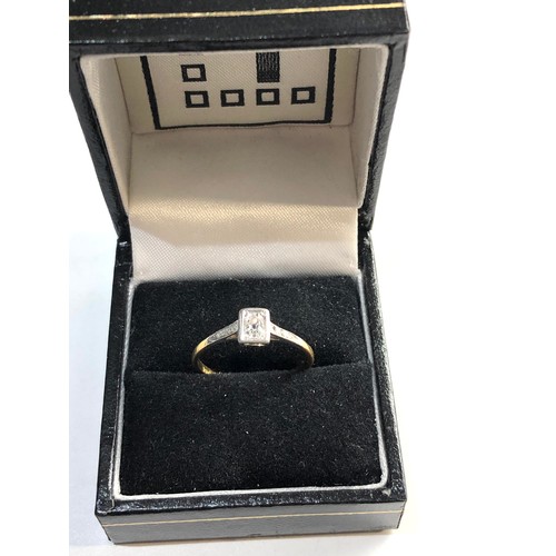 246 - 18ct gold diamond solitaire ring ring size approx p,  this ring is missing a small diamond