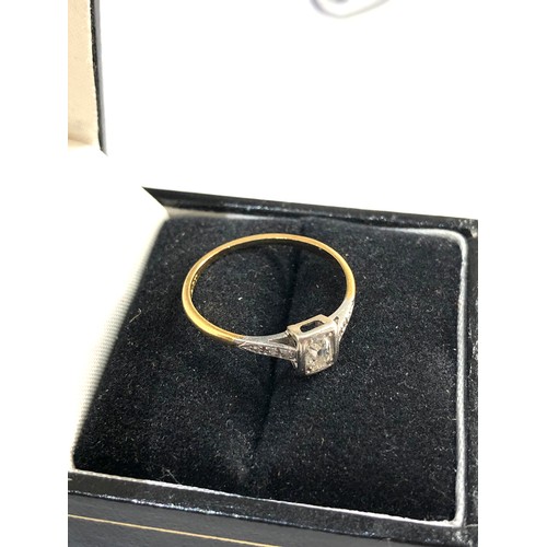 246 - 18ct gold diamond solitaire ring ring size approx p,  this ring is missing a small diamond