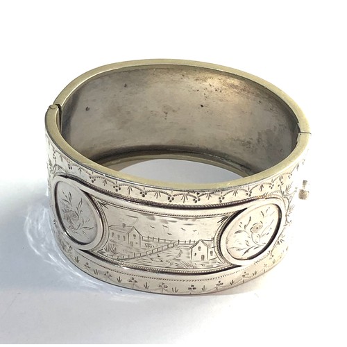 355 - victorian aesthetic silver cuff bangle measures approx 31mm wide