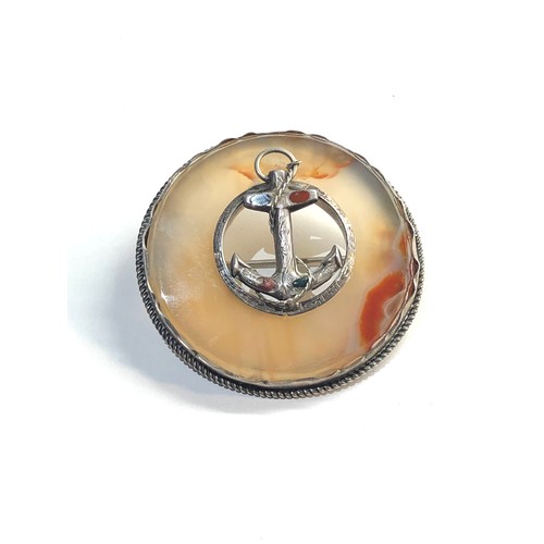 130 - large victorian silver Scottish agate brooch measures approx 53mm dia