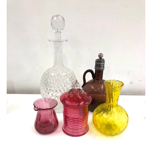 591 - Antique and vintage glassware includes cut glass decanter cranberry etc