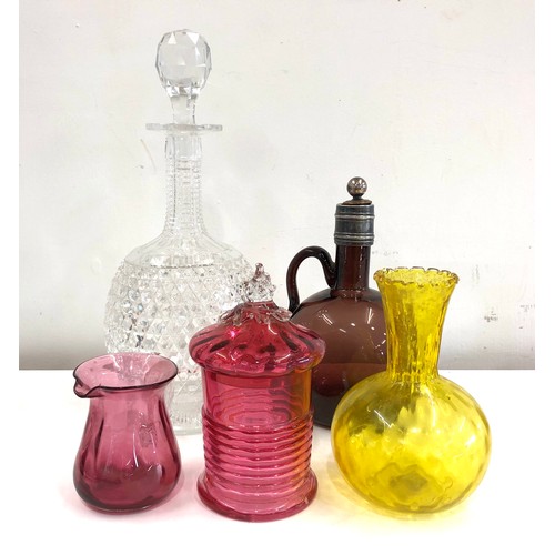 591 - Antique and vintage glassware includes cut glass decanter cranberry etc