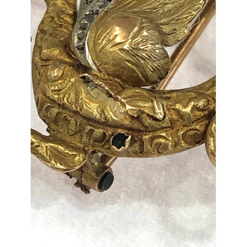 265 - Antique 18ct gold French rose diamond dragon brooch weight 5.5g, we feel there may of been a jewel o... 