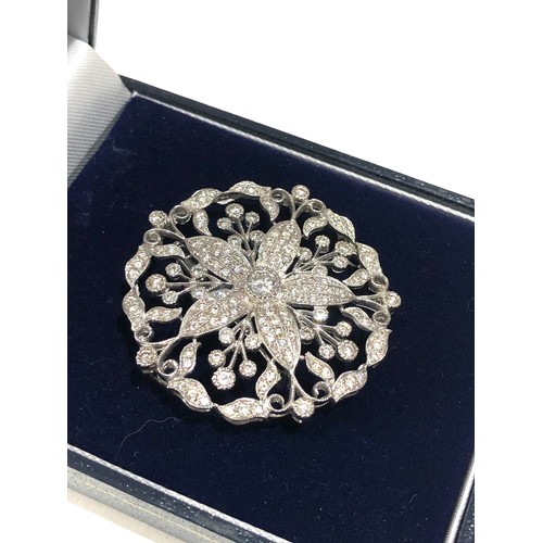 46 - Fine antique white gold / plat floral diamond pendant pin brooch central diamond measures approx 4mm... 